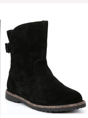 Birkenstock Uppsala Black Suede Leather Buckle Shearling Lined Boots Size 10